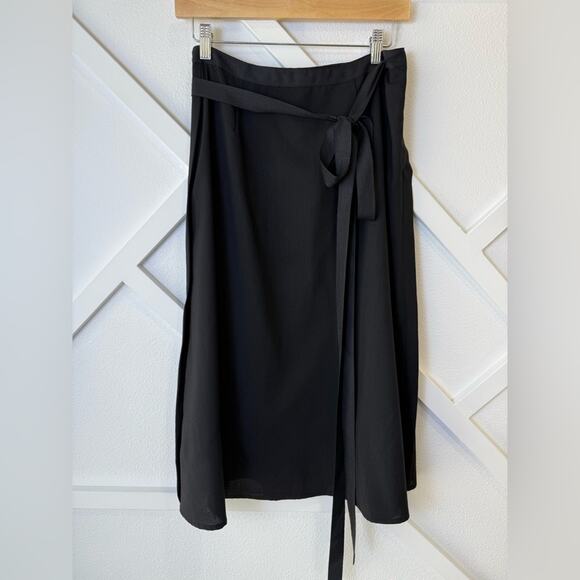 NWOT Sundance Black Faux Wrap Ribbon Tie Midi Skirt 100% Wool Size 6 - Picture 1 of 6